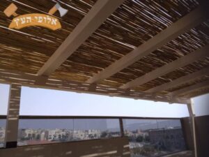 פרגולה עם הצללה מעץ במבוק למרפסת בקומה חמישית בתל אביב בשכונת נווה אביבים