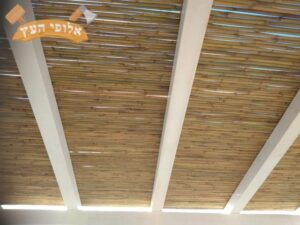 פרגולה מעץ אורן צבוע בלבן כולל הצללה מעץ במבוק במרפסת דירה באשדוד ברובע ט"ז