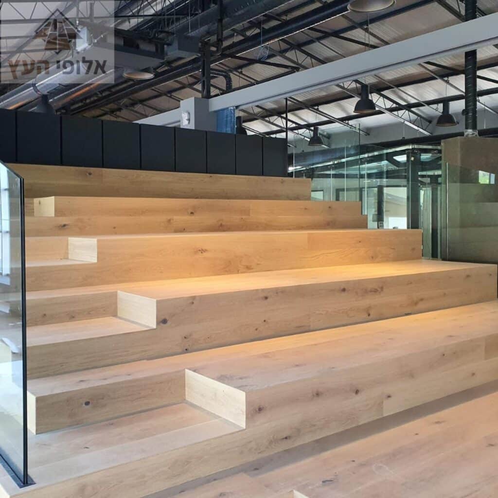 פרקט בסגנון בהיר מותקן באולם ספורט בבית ספר