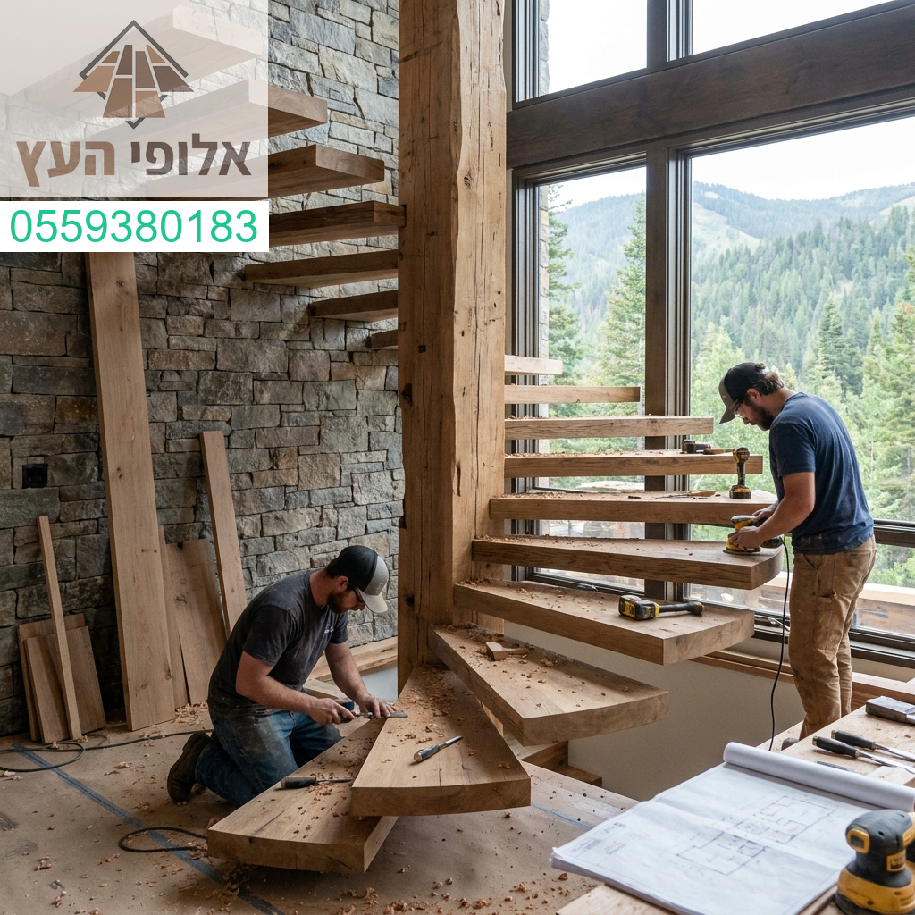 מדרגות עץ צפות בעיצוב יוקרתי המשלבות אומנות נגרת עם דיוק מוחלט ליצירת חלל מודרני ומרשים