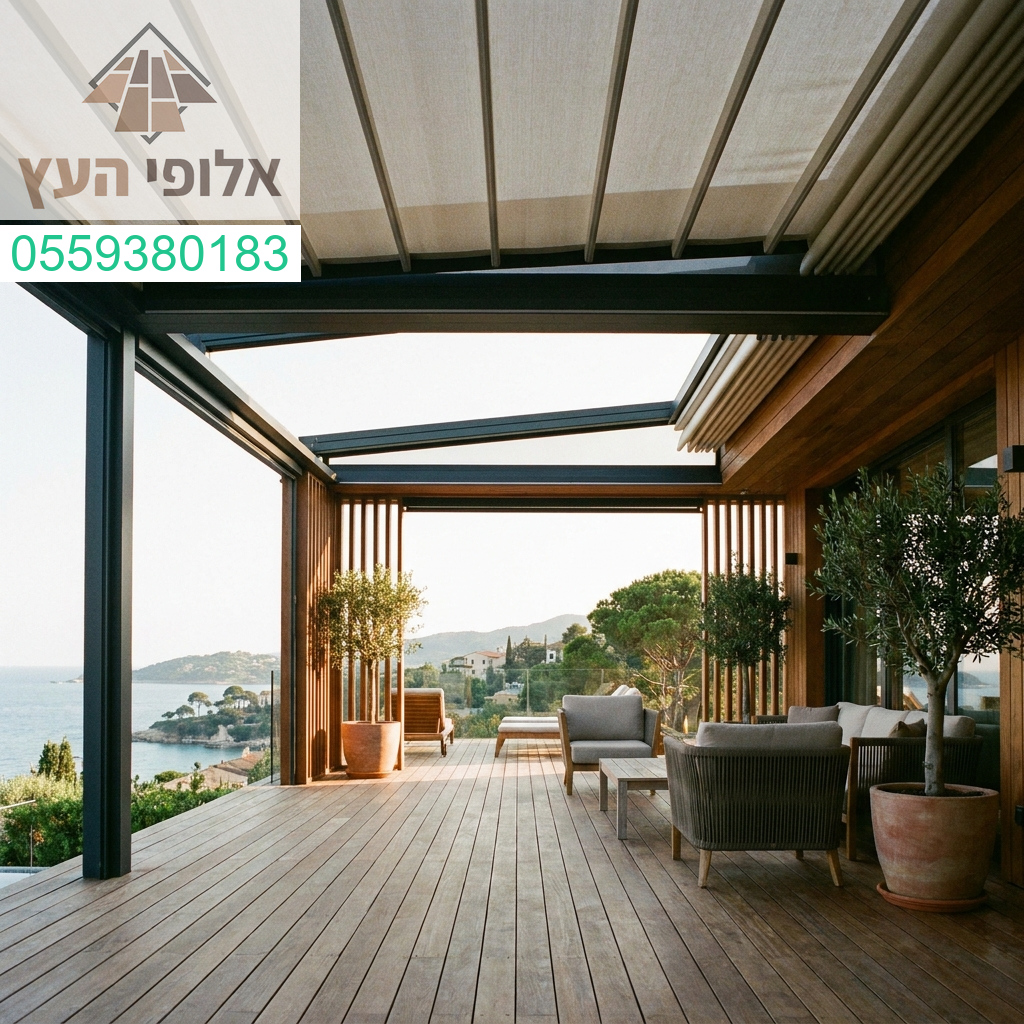 פרגולה יוקרתית עם גג הזזה מתכוונן המעניקה שילוב מושלם של עיצוב מודרני ונוחות מקסימלית ליצירת חלל אירוח בלתי נשכח