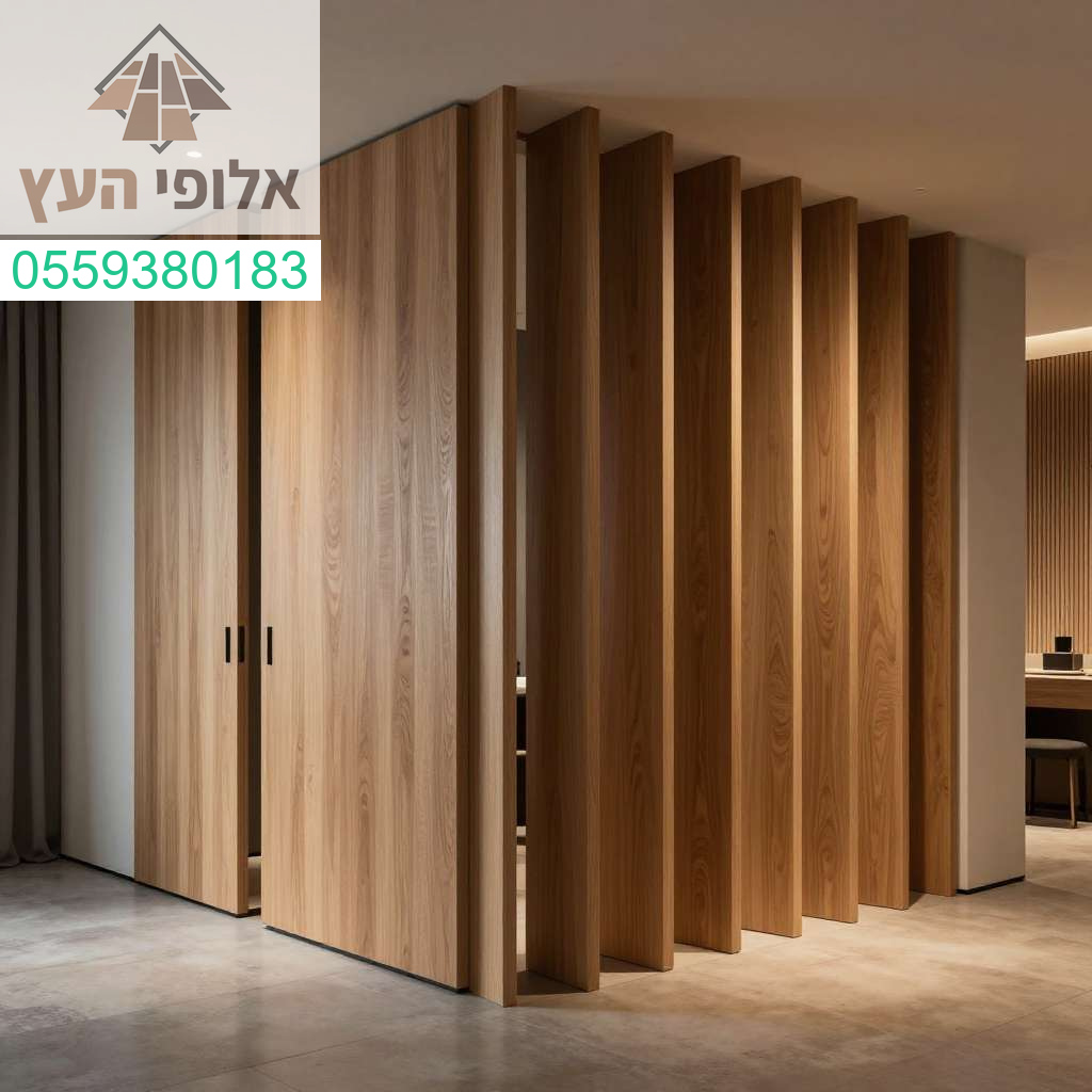 שילוב יוקרתי של עץ וגבס המעניק לחלל מראה אדריכלי מרשים ואיכותי